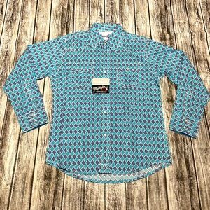 Youth Medium Wrangler Competition blue button down western top NEW w Tag!